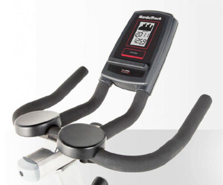 Closeup of a display console on an exercise bike.