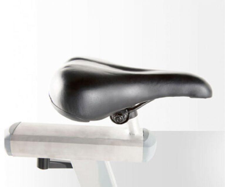 Closeup of a seat on an exercise bike.