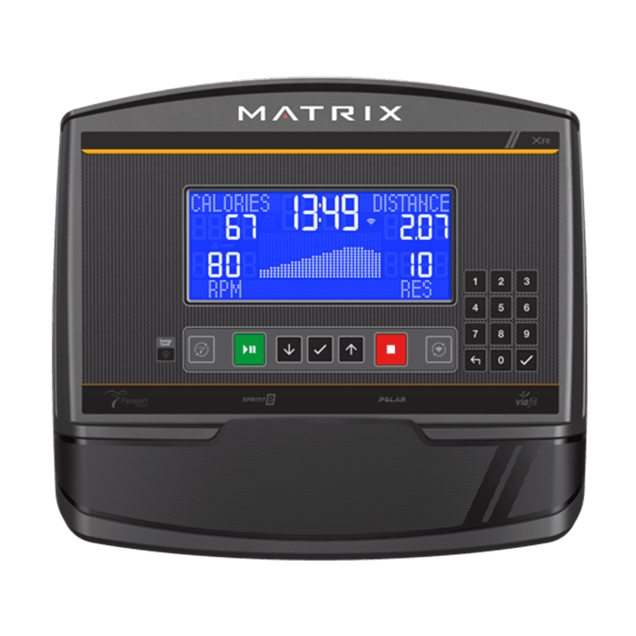 Console for Matrix Bike, blue screen and multi-coloured buttons